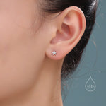 Very Tiny Flower CZ Screw Back Earrings in Sterling Silver, Forget Me Not Floral CZ Earrings, Silver or Gold, Flower CZ Earrings