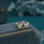 CZ Butterfly 16G Internally Threaded Flat Back Earrings in Sterling Silver, Animal Earrings