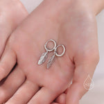 Sterling Silver Feather Hoop Earrings, Detachable Feather Dangle Hoop Earrings, Silver or Gold, Interchangeable Charms