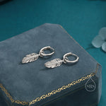 Sterling Silver Feather Hoop Earrings, Detachable Feather Dangle Hoop Earrings, Silver or Gold, Interchangeable Charms