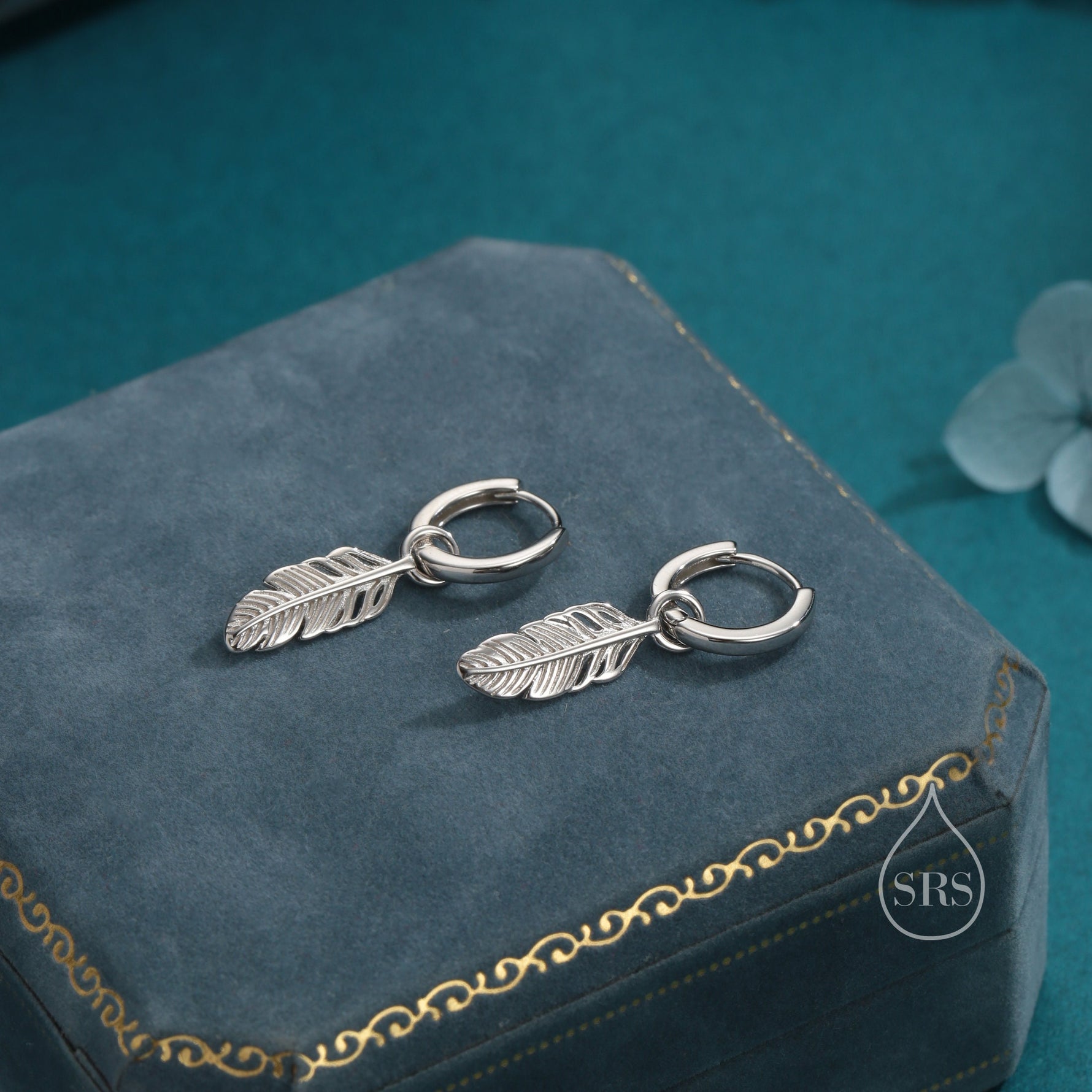 Sterling Silver Feather Hoop Earrings, Detachable Feather Dangle Hoop Earrings, Silver or Gold, Interchangeable Charms