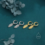 Sterling Silver Feather Hoop Earrings, Detachable Feather Dangle Hoop Earrings, Silver or Gold, Interchangeable Charms