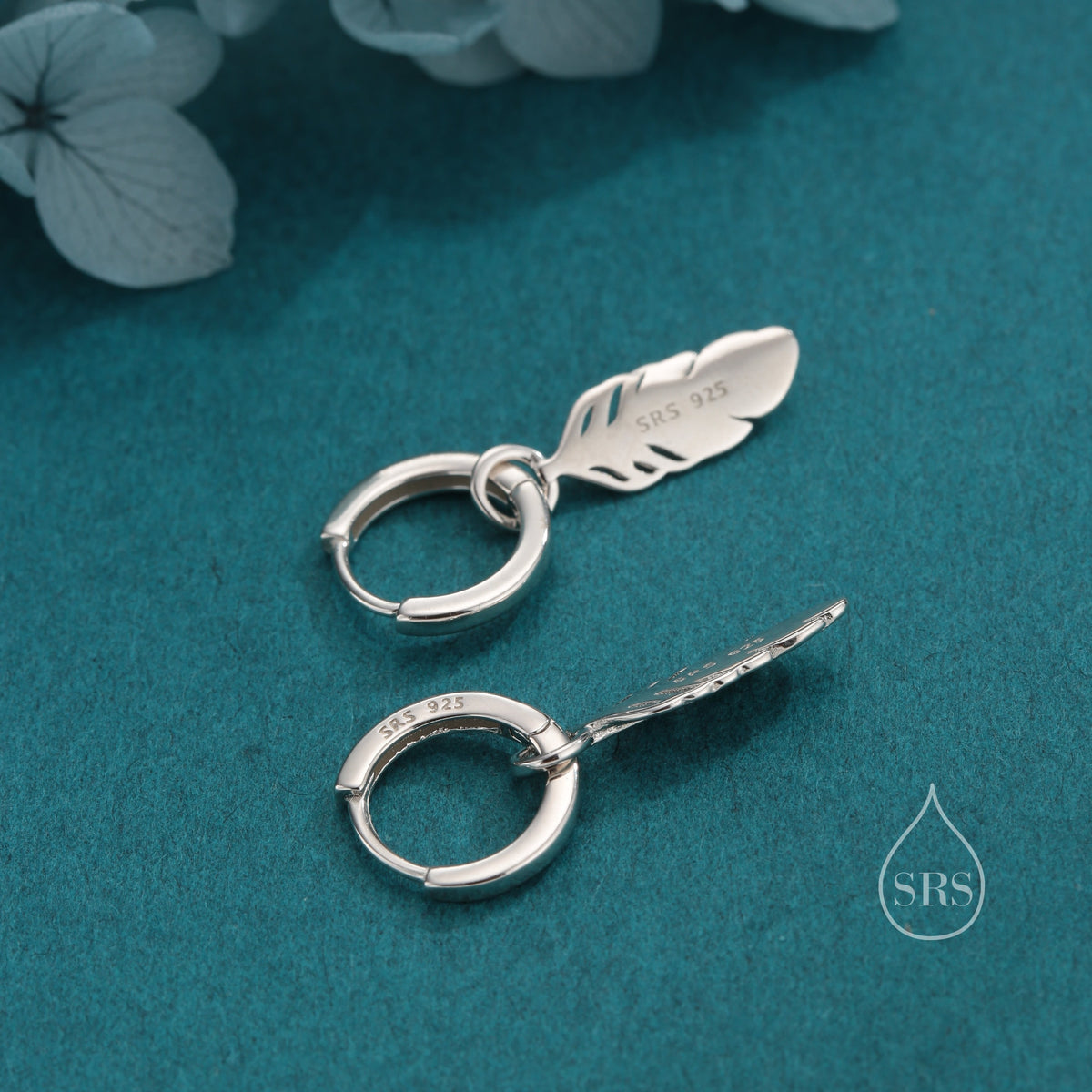 Sterling Silver Feather Hoop Earrings, Detachable Feather Dangle Hoop Earrings, Silver or Gold, Interchangeable Charms