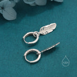 Sterling Silver Feather Hoop Earrings, Detachable Feather Dangle Hoop Earrings, Silver or Gold, Interchangeable Charms