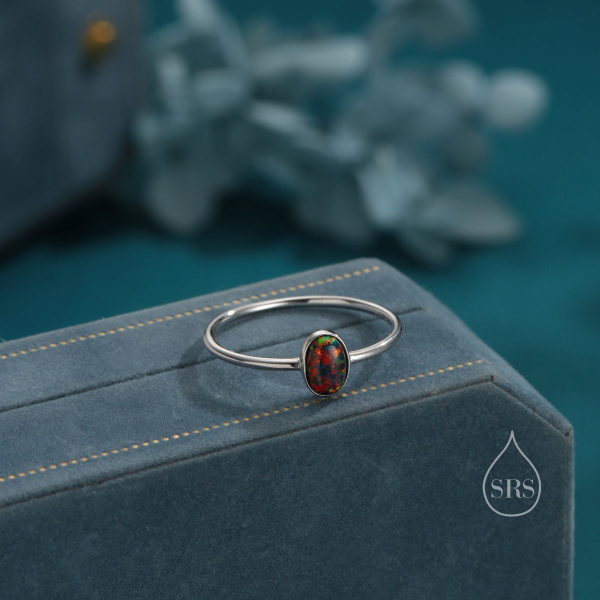 Black Opal Oval Ring in Sterling Silver, US 5 - 8, Lab Created Black Opal Stone Ring, Simulated Black Opal Ring