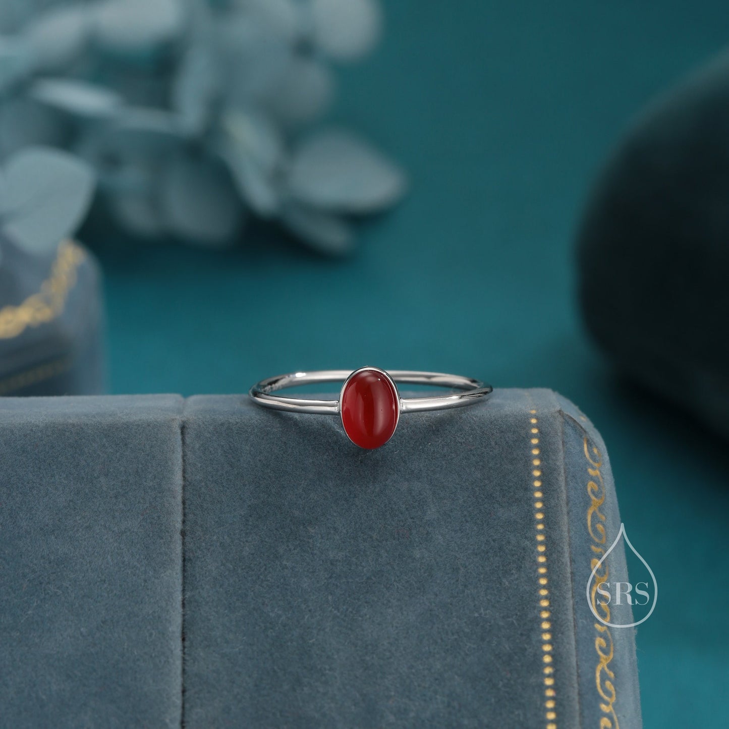 Red Onyx Oval Ring in Sterling Silver, US 5 - 8,  Delicate Red Onyx Stone Ring, Natural Red Carnelian Onyx Ring