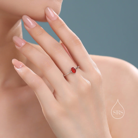 Red Onyx Oval Ring in Sterling Silver, US 5 - 8, Delicate Red Onyx Stone Ring, Natural Red Carnelian Onyx Ring