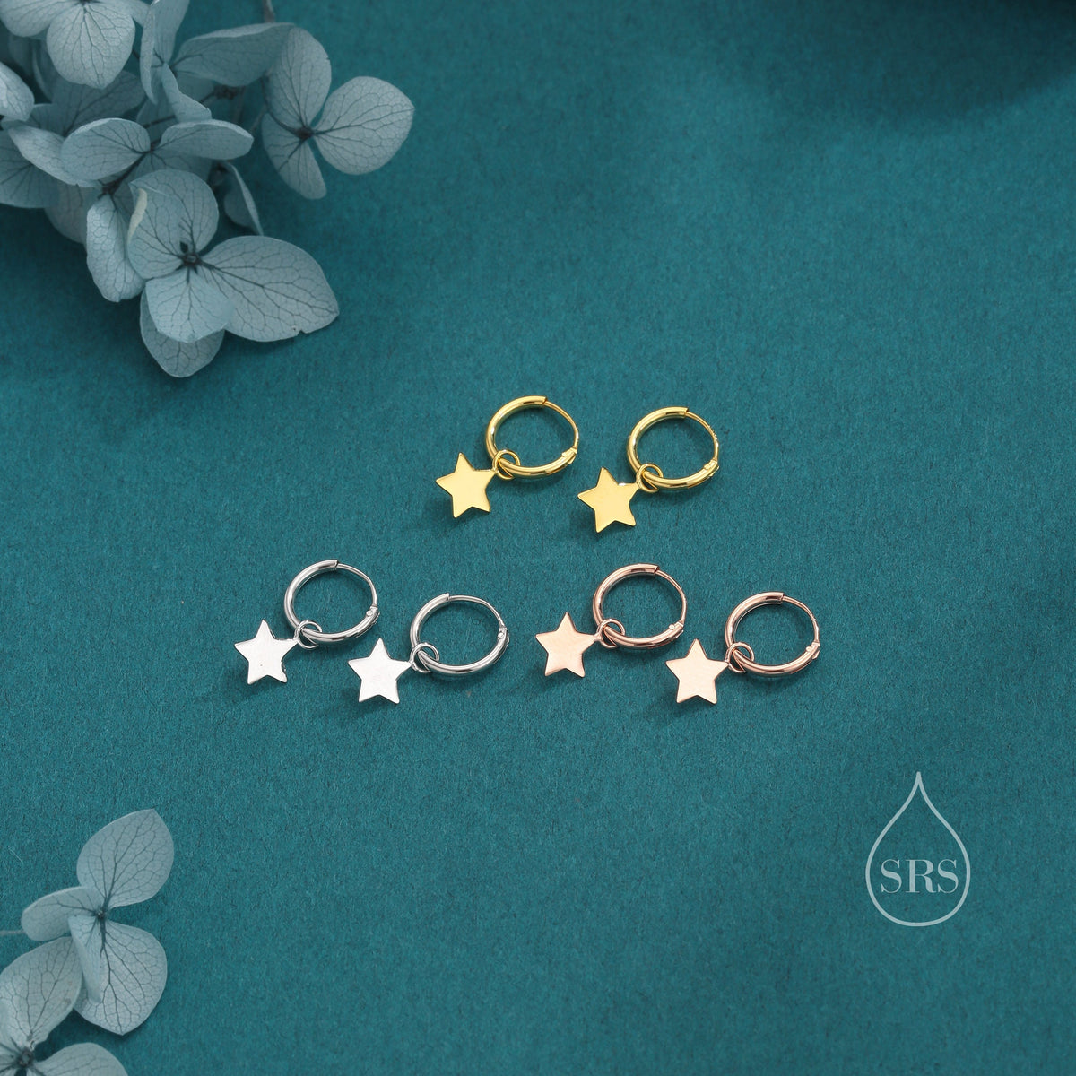 Delicate Star Huggie Hoop Earrings in Sterling Silver, Silver or Gold or Rose Gold, Star Sleeper Earrings, Sunburst Earrings, Celestial