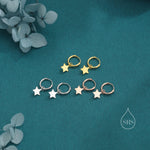 Delicate Star Huggie Hoop Earrings in Sterling Silver, Silver or Gold or Rose Gold, Star Sleeper Earrings, Sunburst Earrings, Celestial