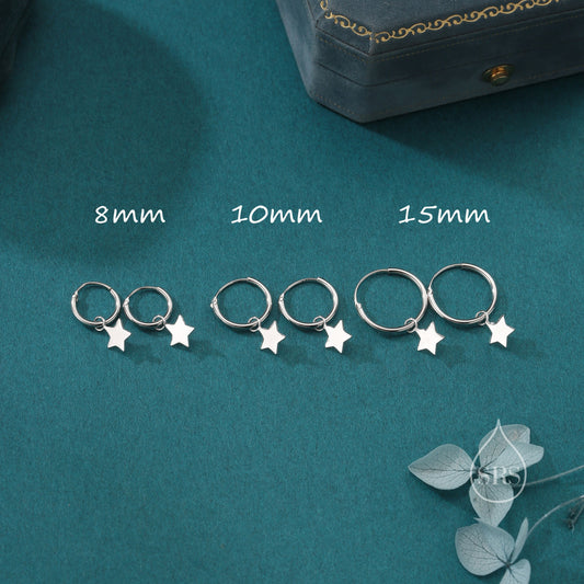 Delicate Star Huggie Hoop Earrings in Sterling Silver, Silver or Gold or Rose Gold, Star Sleeper Earrings, Sunburst Earrings, Celestial