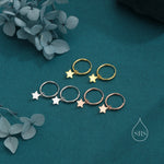 Delicate Star Huggie Hoop Earrings in Sterling Silver, Silver or Gold or Rose Gold, Star Sleeper Earrings, Sunburst Earrings, Celestial