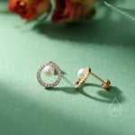 Pave Circle with Pearls Stud Earrings in Sterling Silver, CZ Pave, Genuine Freshwater Pearls