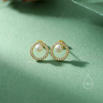 Pave Circle with Pearls Stud Earrings in Sterling Silver, CZ Pave, Genuine Freshwater Pearls