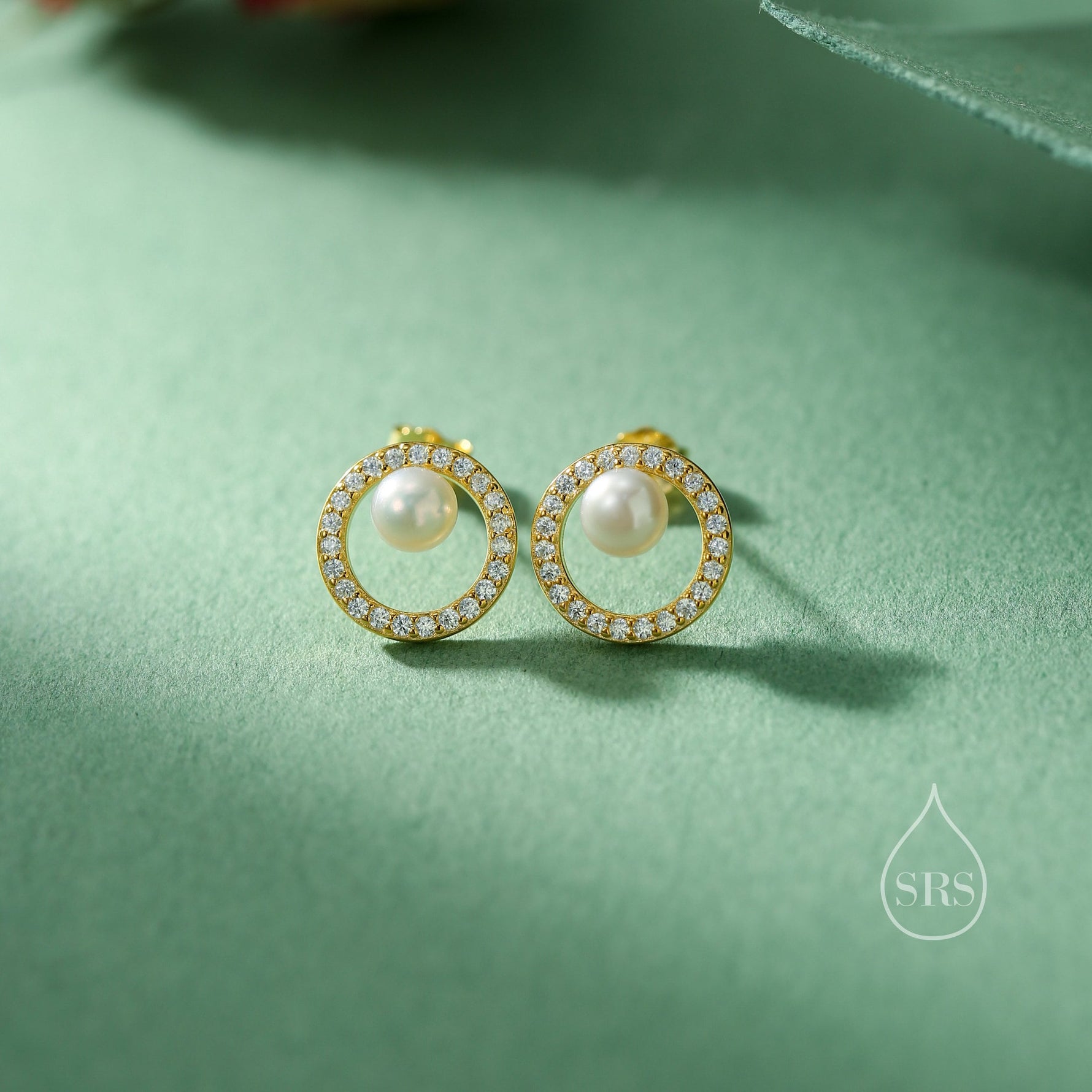 Pave Circle with Pearls Stud Earrings in Sterling Silver, CZ Pave, Genuine Freshwater Pearls