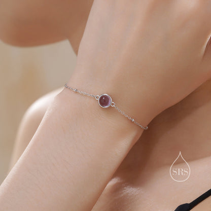 Genuine Amethyst Bracelet in Sterling Silver, Natural Purple Amethyst Bracelet, Silver Single Amethyst Bracelet with Satellite Chain