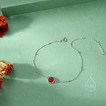 Genuine Red Onyx Bracelet in Sterling Silver, Natural Red Onyx Bracelet, Silver Single Red Carnelian Bracelet with Satellite Chain