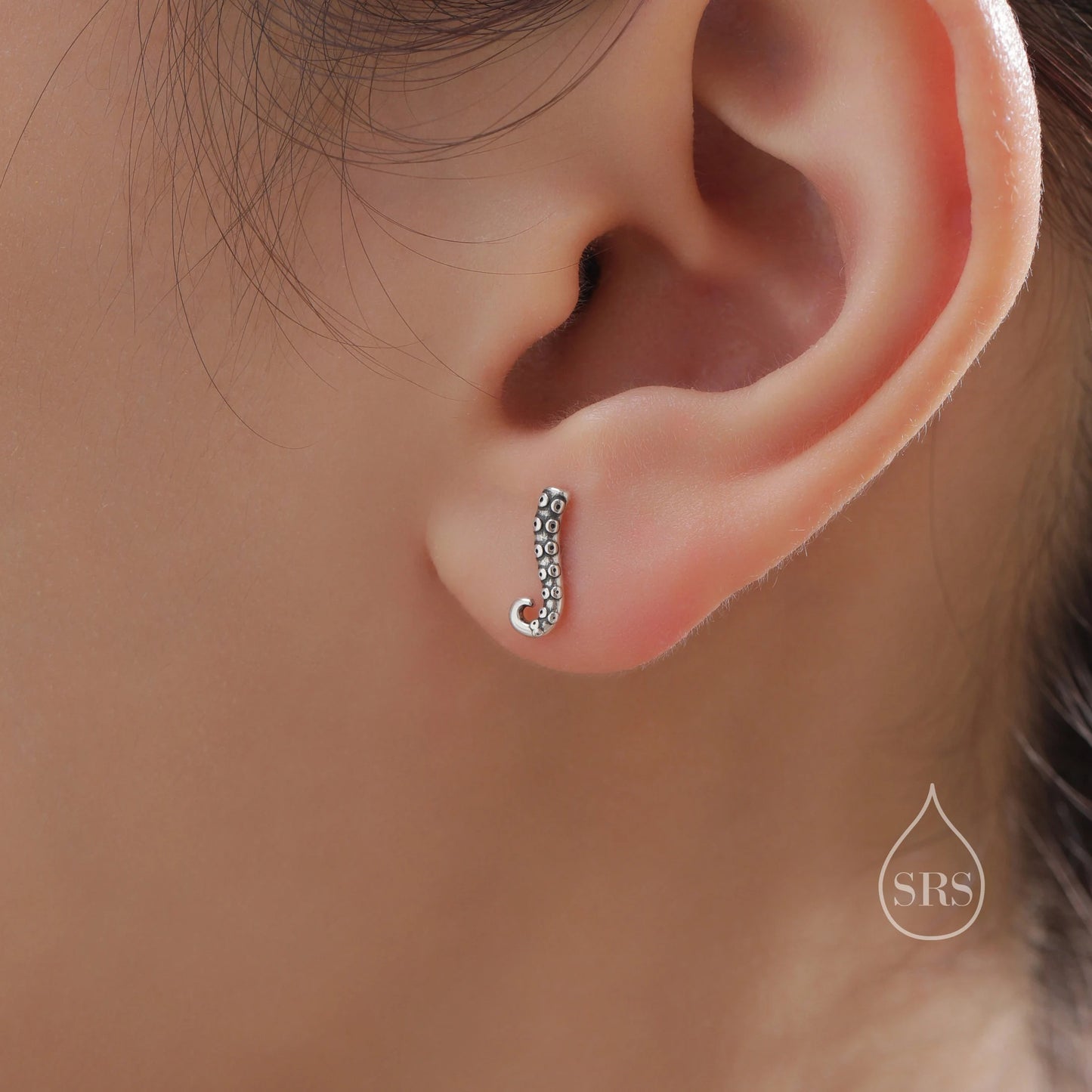 Octopus Tentacle Stud Earrings in Sterling Silver, Silver or Gold,  Dainty Earrings, Nature Inspired Animal Earrings