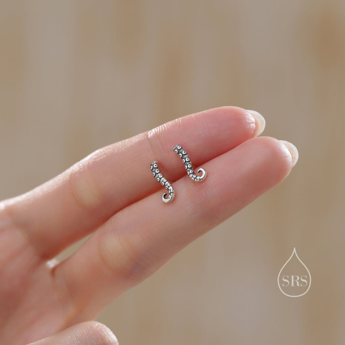 Octopus Tentacle Stud Earrings in Sterling Silver, Silver or Gold, Dainty Earrings, Nature Inspired Animal Earrings