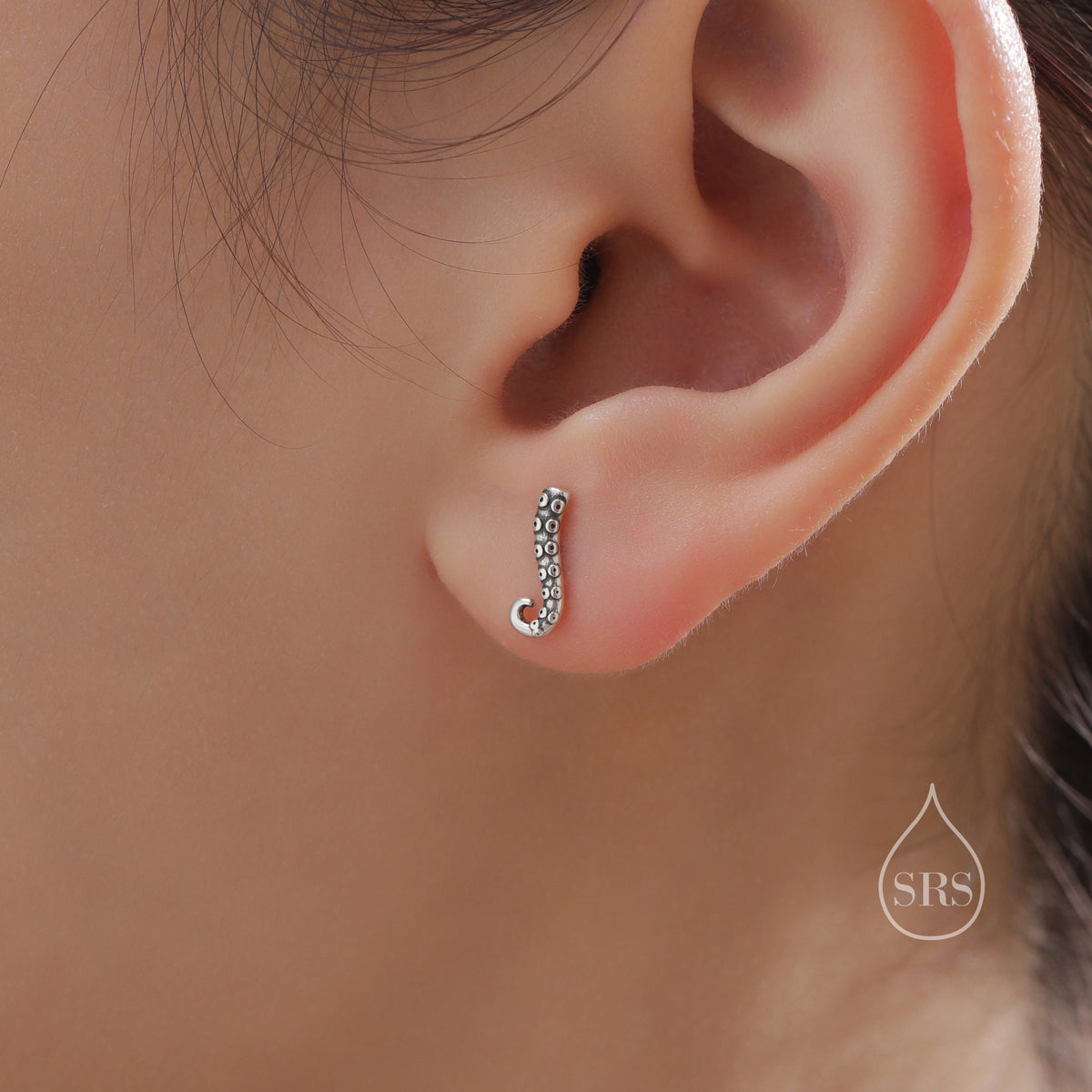 Octopus Tentacle Stud Earrings in Sterling Silver, Silver or Gold, Dainty Earrings, Nature Inspired Animal Earrings, Stacking Earrings