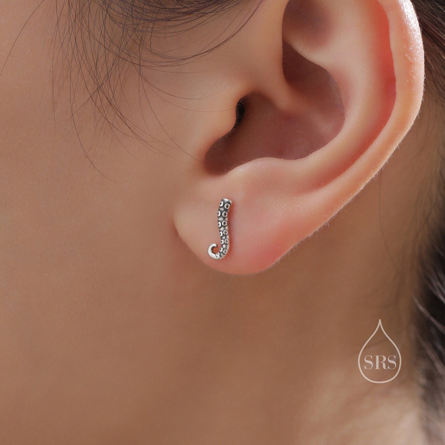 Octopus Tentacle Stud Earrings in Sterling Silver, Silver or Gold, Dainty Earrings, Nature Inspired Animal Earrings, Stacking Earrings
