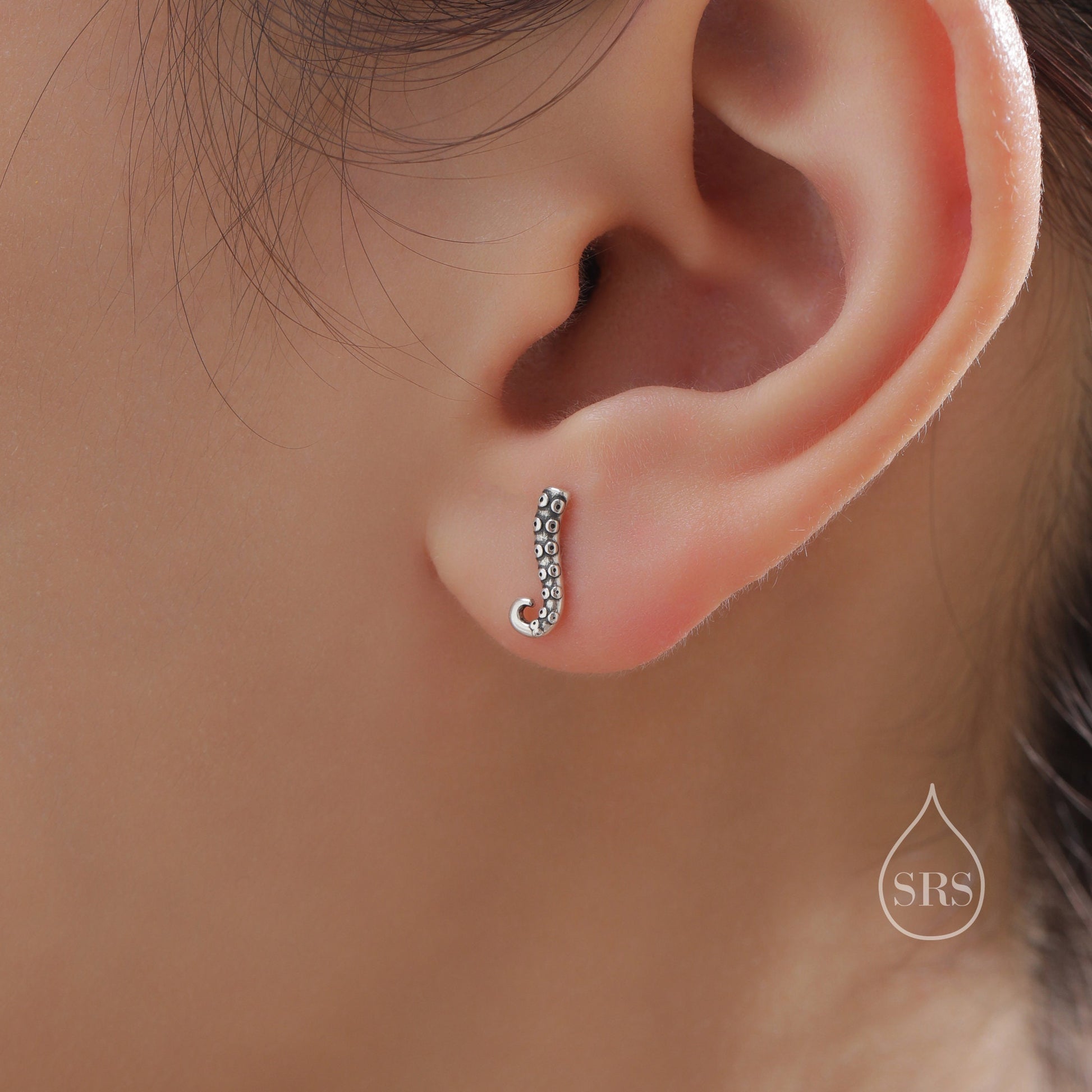 Octopus Tentacle Stud Earrings in Sterling Silver, Silver or Gold, Dainty Earrings, Nature Inspired Animal Earrings, Stacking Earrings
