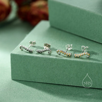 Octopus Tentacle Stud Earrings in Sterling Silver, Silver or Gold, Dainty Earrings, Nature Inspired Animal Earrings, Stacking Earrings