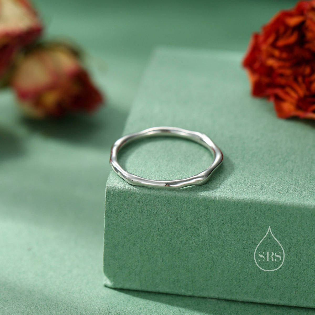 Sterling Silver Hammered Skinny Ring, Very Skinny Irregular Shaped Delicate Ring Band, Stacking Ring US 5-8, Wave Ring