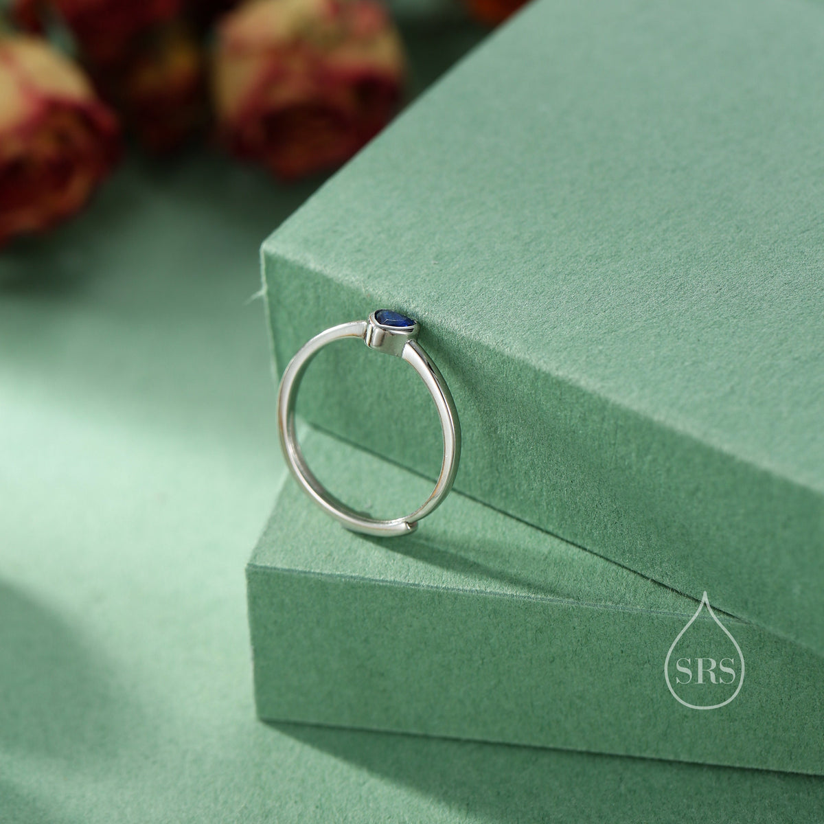 Sterling Silver Very Tiny Sapphire Blue CZ Heart Ring, Adjustable Size, Blue Heart Ring, Tiny Heart Ring, Tiny Blue CZ Heart Ring