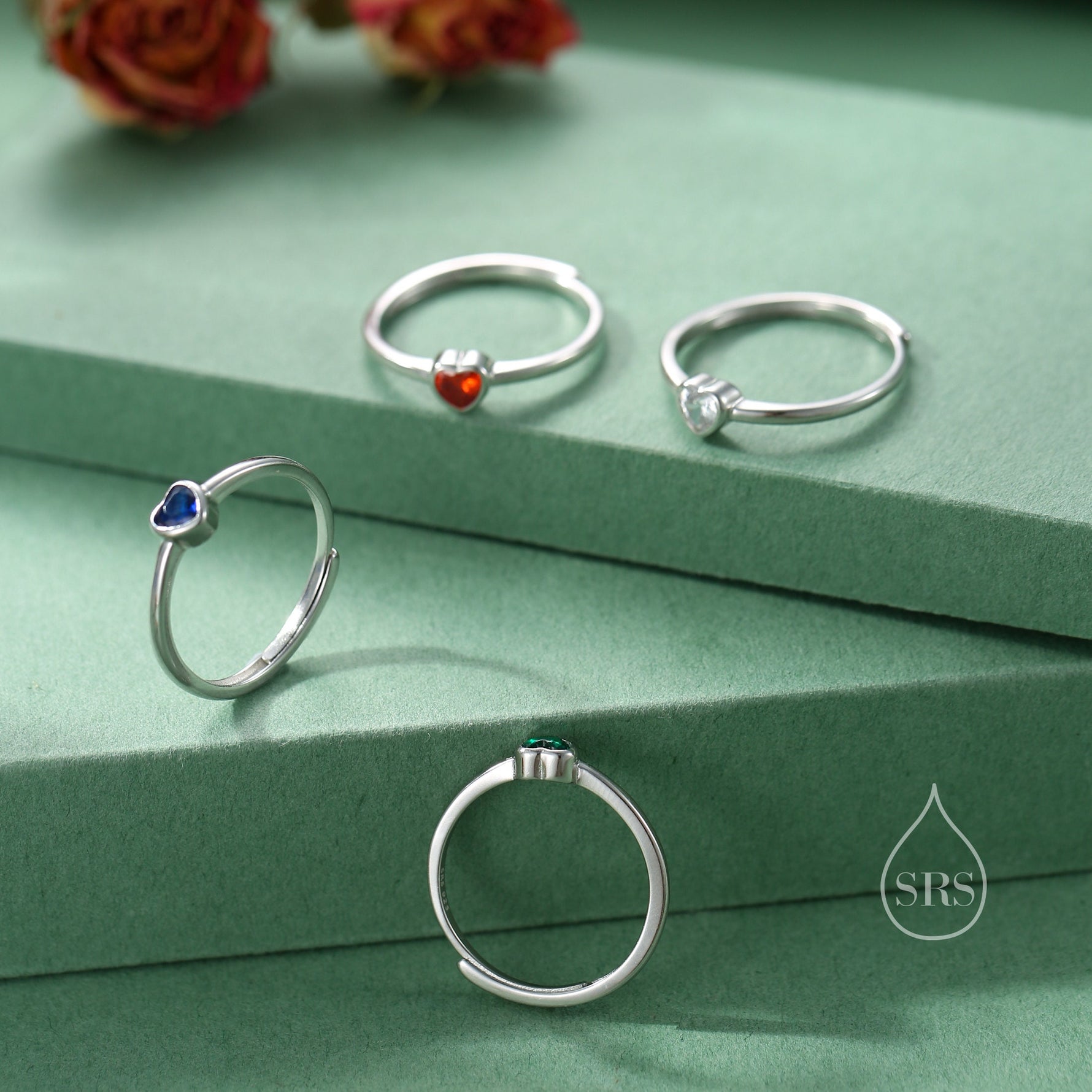 Sterling Silver Very Tiny Sapphire Blue CZ Heart Ring, Adjustable Size, Blue Heart Ring, Tiny Heart Ring, Tiny Blue CZ Heart Ring