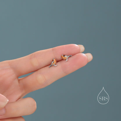 Sterling Silver Enamel Robin Bird Stud Earrings, Dainty British Bird Earrings, Nature Inspired Animal Earrings