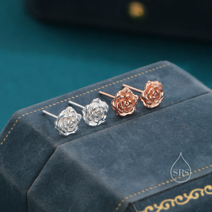 Sterling Silver Rose Earrings, Silver, Gold or Rose Gold, Rose Stud Earrings, Petite Flower Blossom Earrings, Nature Inspired