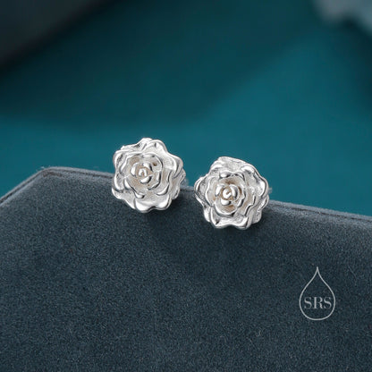 Sterling Silver Rose Earrings, Silver, Gold or Rose Gold, Rose Stud Earrings, Petite Flower Blossom Earrings, Nature Inspired