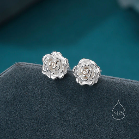 Sterling Silver Rose Earrings, Silver, Gold or Rose Gold, Rose Stud Earrings, Petite Flower Blossom Earrings, Nature Inspired