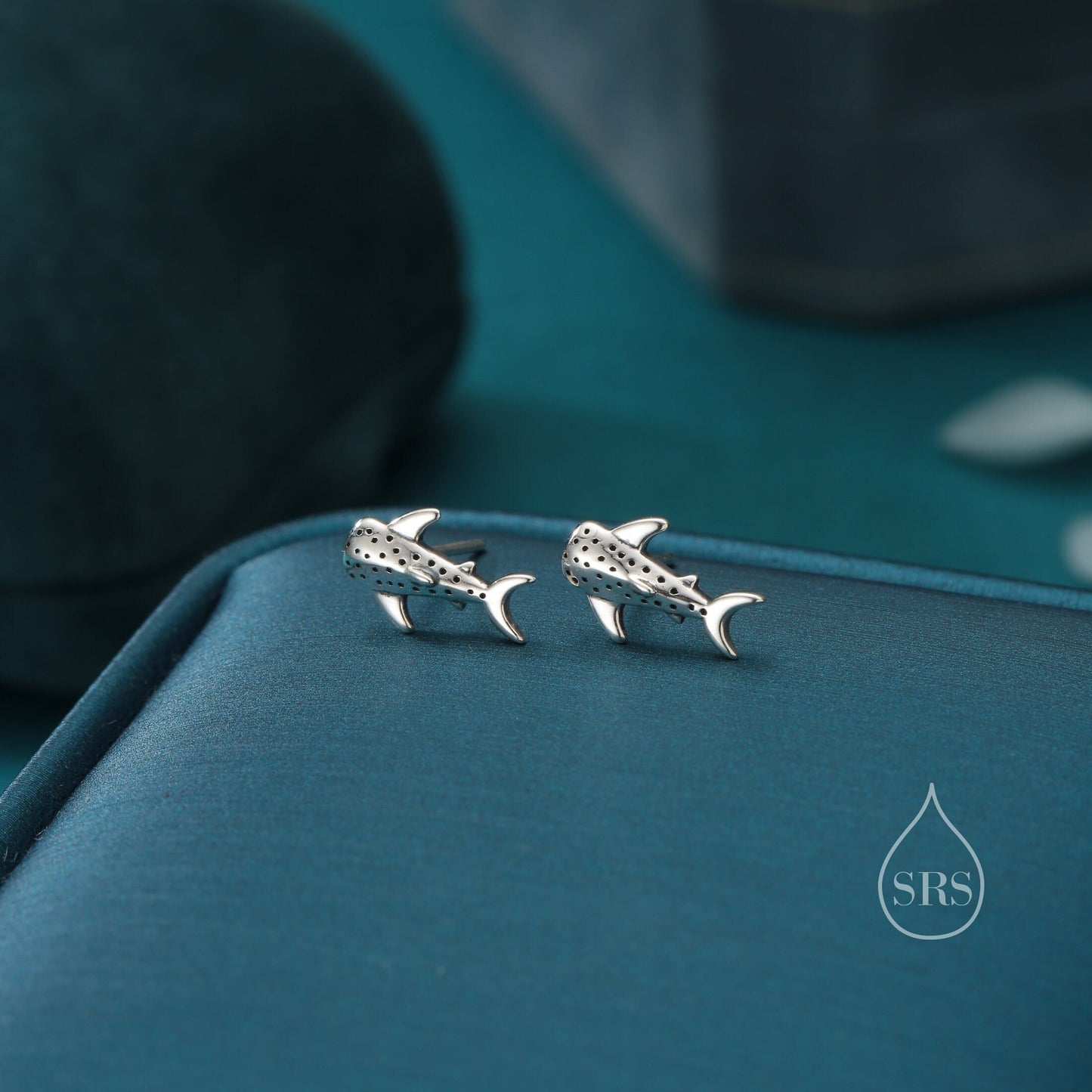 Very Tiny Whale Shark Stud Earrings in Sterling Silver, Silver or Gold or Rose Gold, Cute Whale Shark Earrings