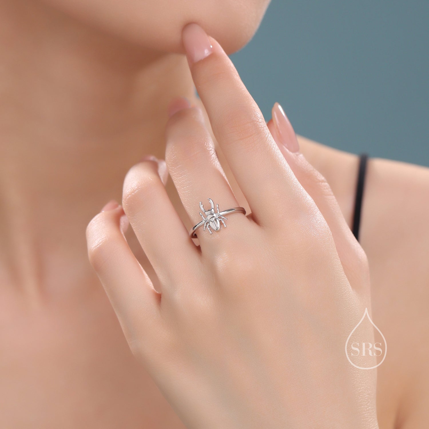 Sterling SilverTiny Stag Beetle Ring, Adjustable Size, Small Stag Beetle Ring, Tiny Stag Beetle Ring, Tiny Bug Insect Ring