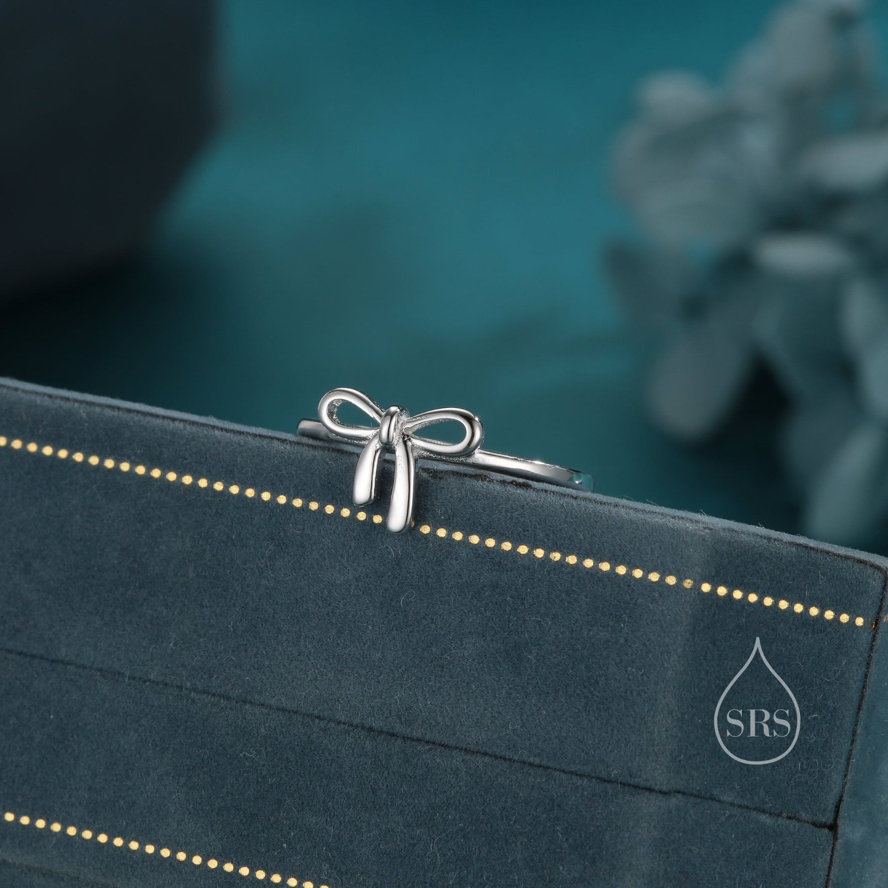Sterling Silver Tiny Ribbon Bow Ring, Adjustable Size, Small Ribbon Bow Ring, Tiny Bow Ring, Cute and Dainty