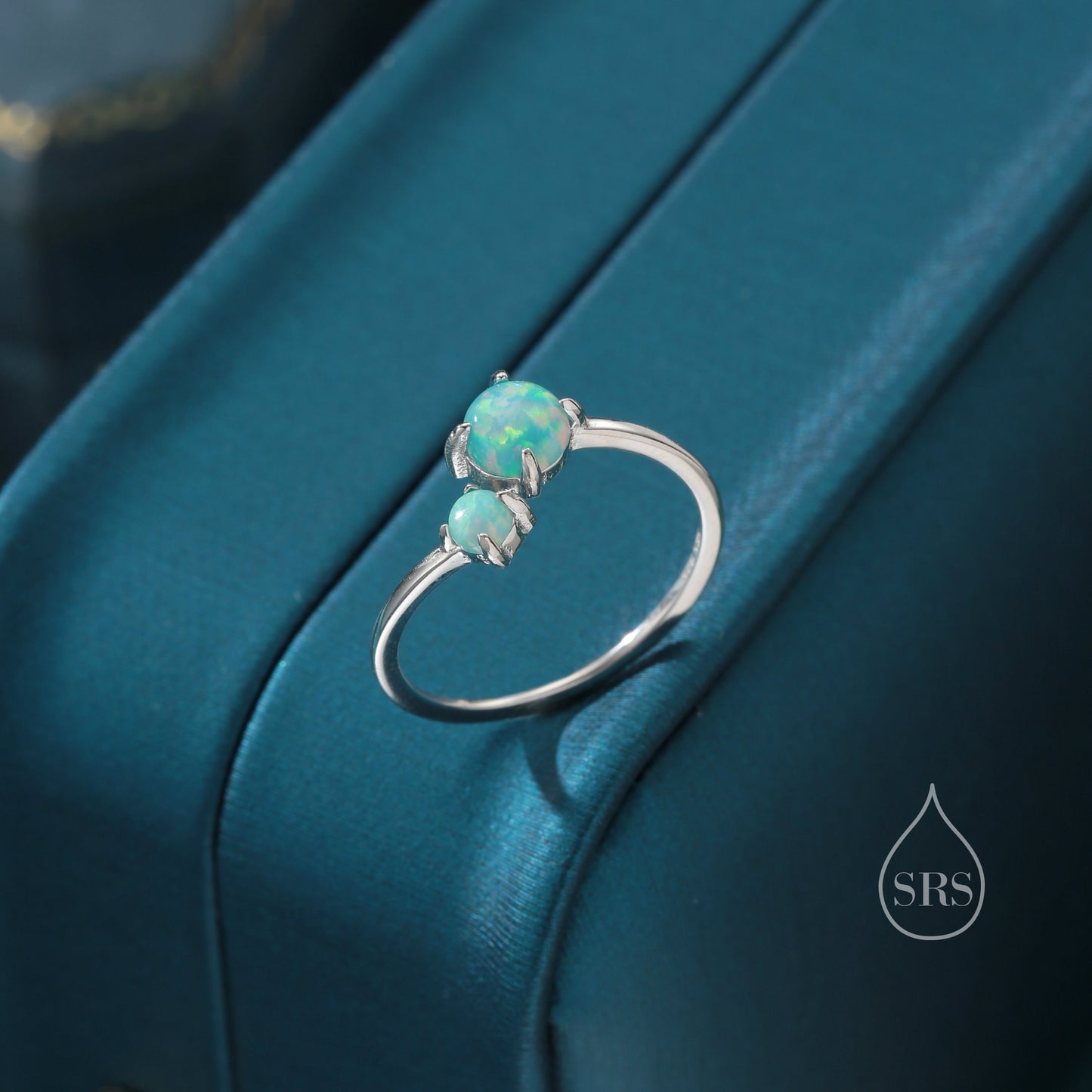 Toi et Moi Opal Open Ring in Sterling Silver, Adjustable Size, Lab Opal Double Stone Ring, Lab Moonstone Open Ring