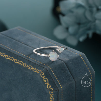 Toi et Moi Opal Open Ring in Sterling Silver, Adjustable Size, Lab Opal Double Stone Ring, Lab Moonstone Open Ring