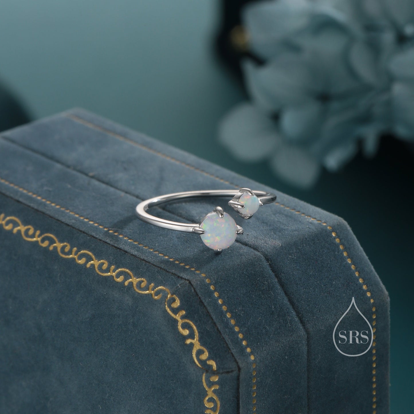 Toi et Moi Opal Open Ring in Sterling Silver, Adjustable Size, Lab Opal Double Stone Ring, Lab Moonstone Open Ring