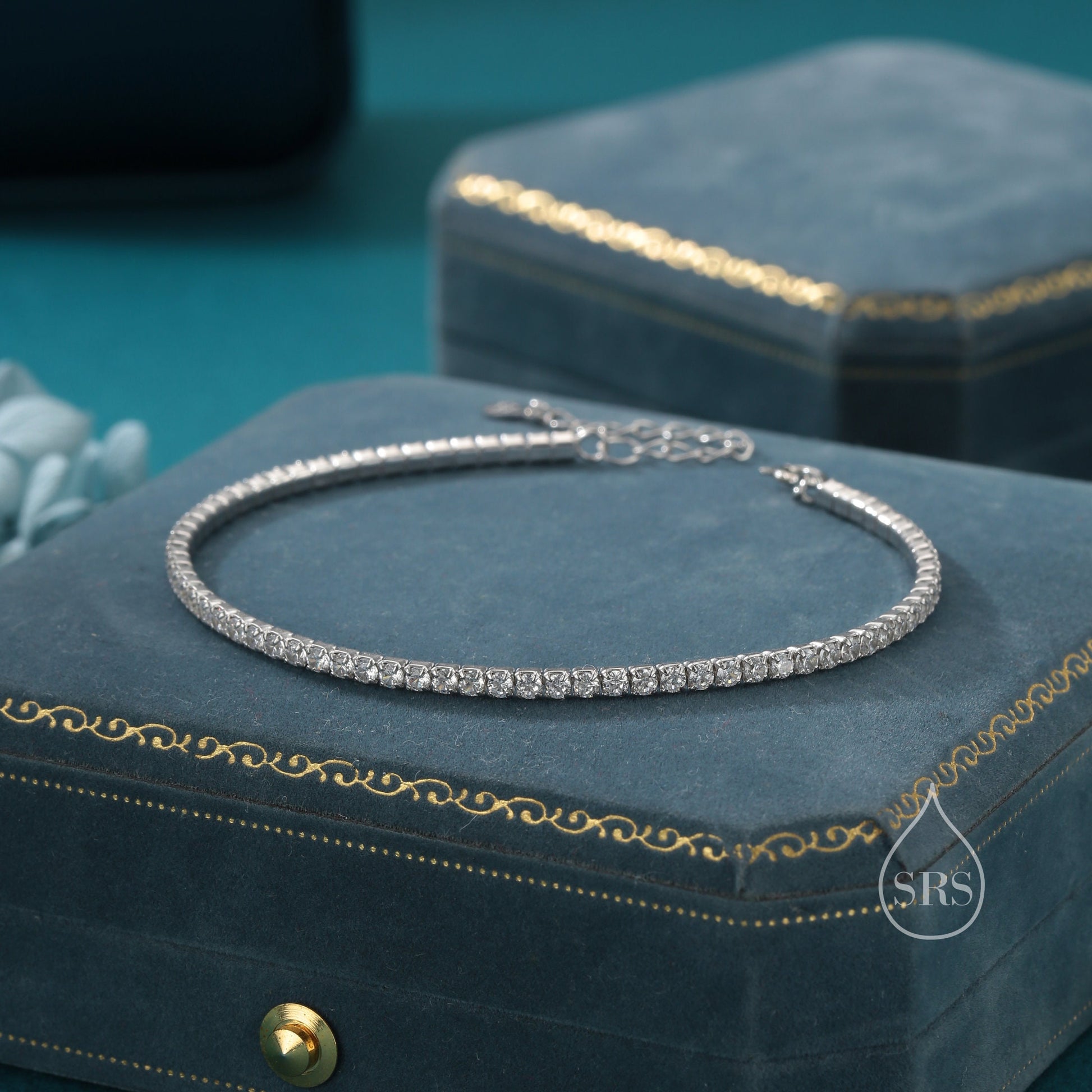 2mm CZ Tennis Bracelet in Sterling Silver, Silver or Gold or Rose Gold, Silver Clear CZ Bracelet, CZ Cluster Bracelet, Minimalist Bracelet