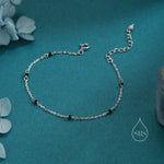 2mm Black Spinel Beaded Satellite Chain Bracelet in Sterling Silver, Silver or Gold, Minimalist Geometric Style