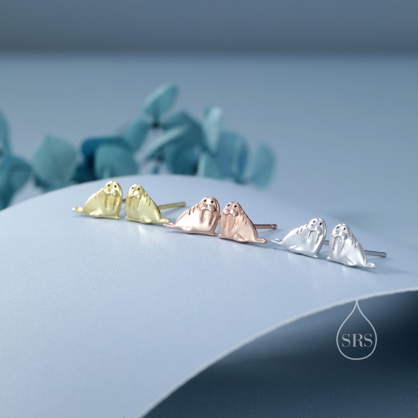 Tiny Walrus Stud Earrings in Sterling Silver - Animal Stud Earrings - Ocean Animal Earrings - Cute, Fun, Whimsical