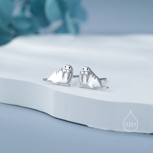 Tiny Walrus Stud Earrings in Sterling Silver - Animal Stud Earrings - Ocean Animal Earrings - Cute, Fun, Whimsical