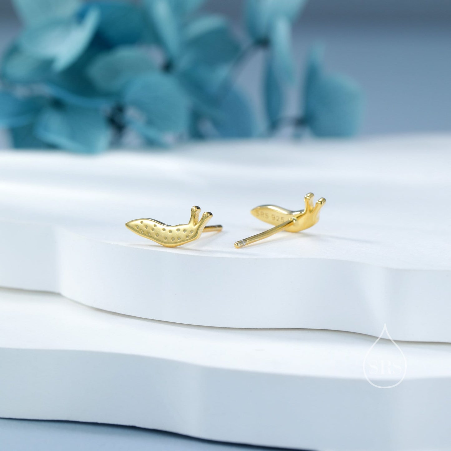 Extra Tiny Slug Stud Earrings in Sterling Silver, Silver or Gold or Rose Gold, Cute Insect Bug Earrings