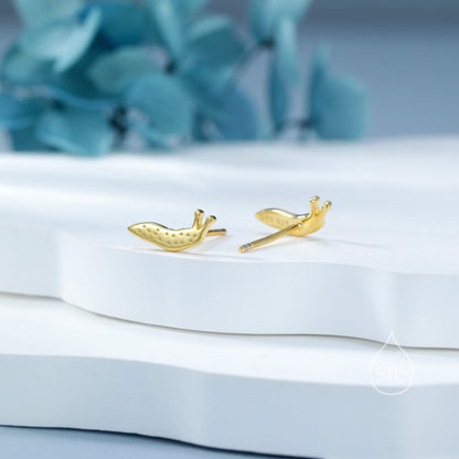 Extra Tiny Slug Stud Earrings in Sterling Silver, Silver or Gold or Rose Gold, Cute Insect Bug Earrings