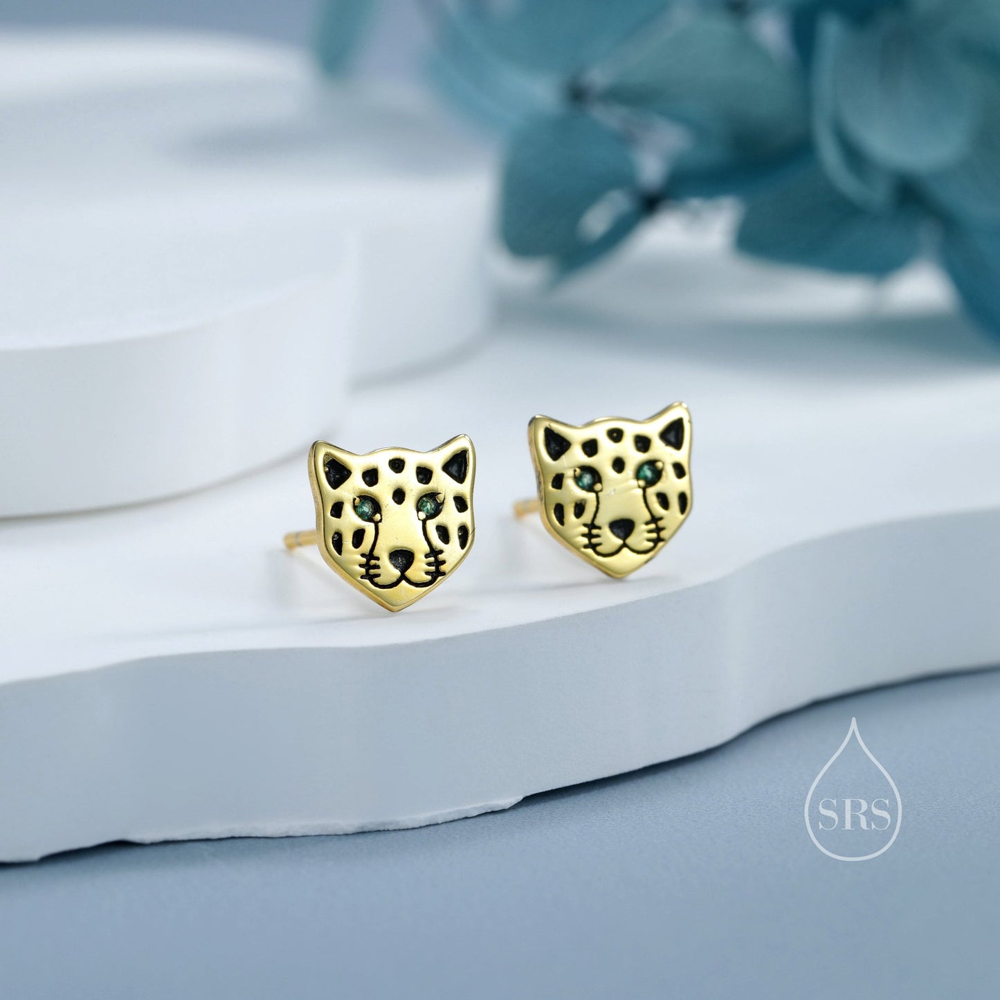 Leopard Stud Earrings in Sterling Silver, Silver or Gold, Leopard Face Earrings, Animal Earrings, Nature Inspired