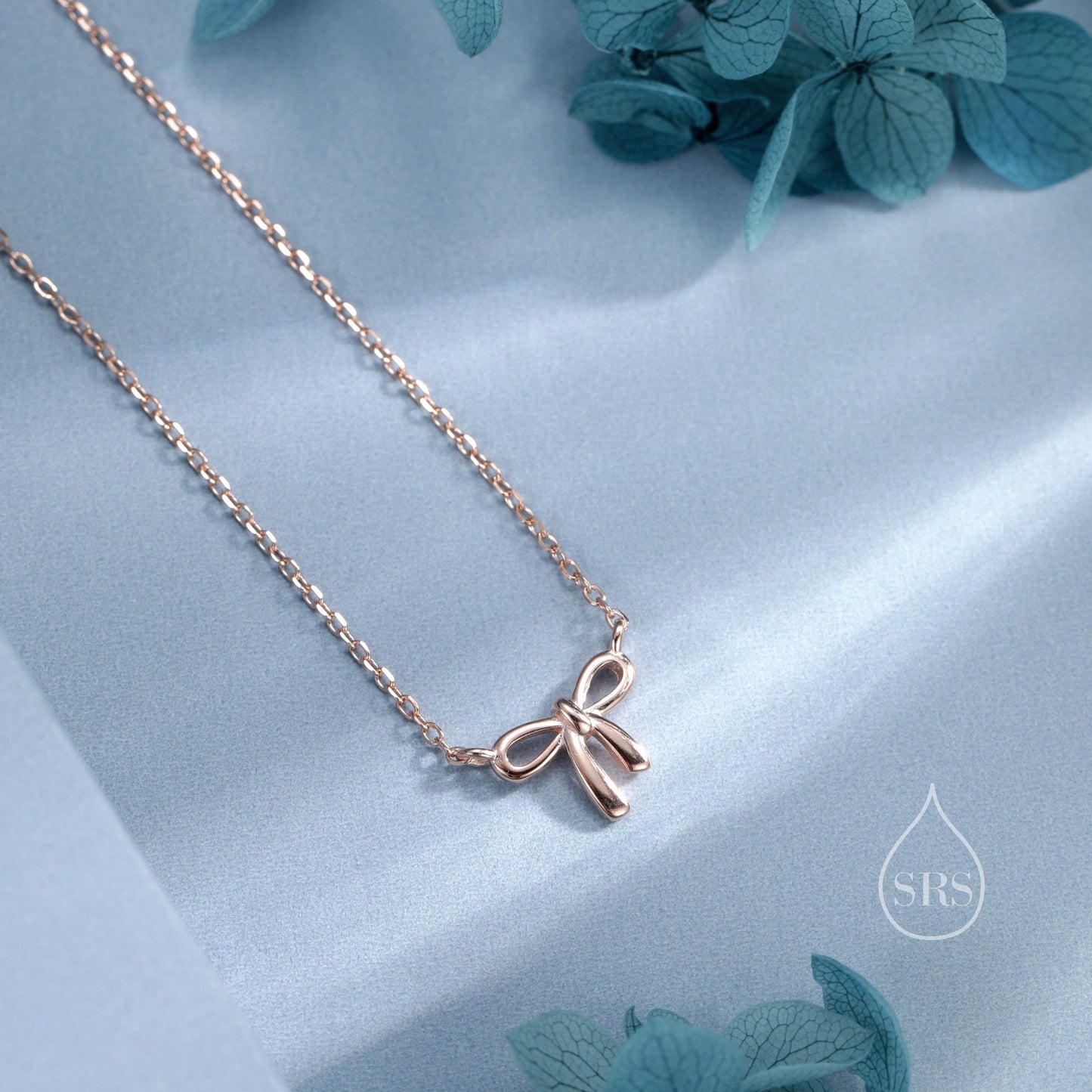 Extra Tiny Ribbon Bow Pendant Necklace in Sterling Silver, Ribbon Bow Necklace, Silver or Gold or Rose Gold - Cute Quirky and Fun