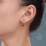 Enamel Glaze Heart Earrings in Sterling Silver, Red or Blue, Detachable Heart Charm Dangle Hoop Earrings, Interchangeable