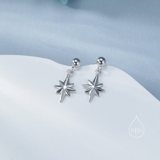 Delicate Starburst Dangle Stud Earrings in Sterling Silver, Silver, Gold or Rose Gold, Star Earrings, Sunburst Earrings, Celestial Star