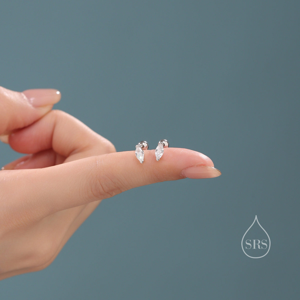 Tiny Marquise CZ Screw Back Earrings in Sterling Silver, Silver or Gold, Stacking Earrings, Barbell Earrings, Helix Earrings